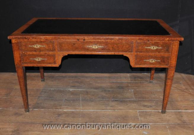 Antique French Napoleon Walnut Partners Desk Writing Table Bureau