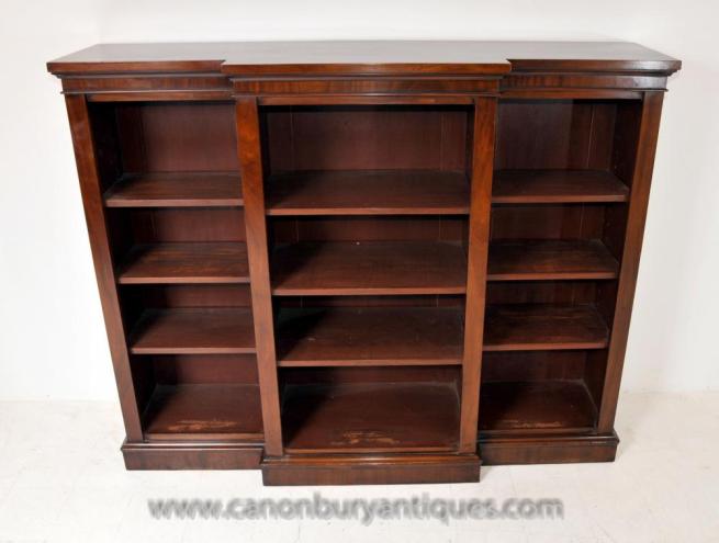 English Regency Breakfront Open Bookcase Mahogany Bookcases