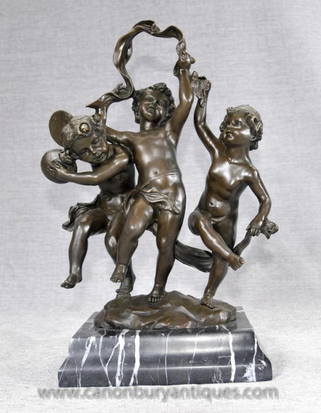 French Bronze Cherub Putti Figural Statue by Petre