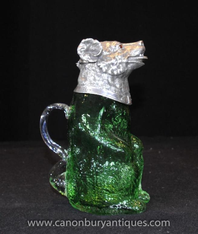 French Cut Glass Silver Plate Bear Jug Ewer