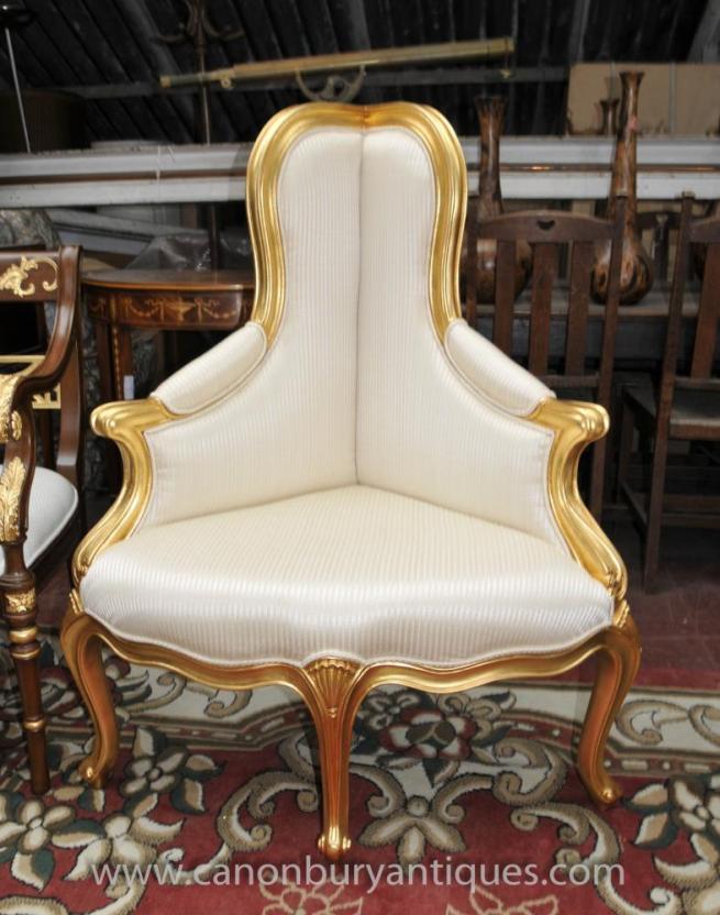 French Empire Corner Chair Seat in Gilt
