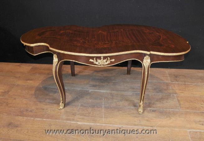 French Empire Shaped Coffee Table Rococo Marquetry Inlay