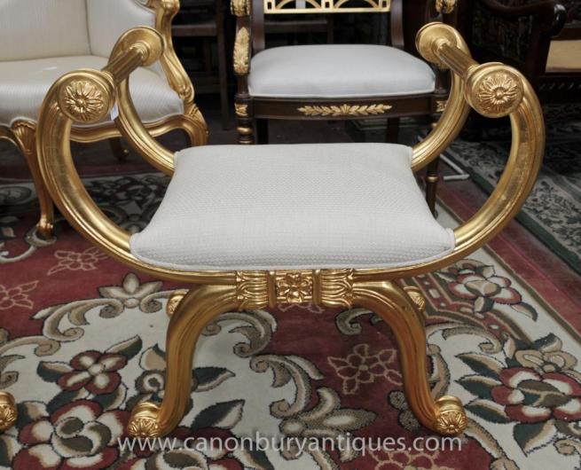 Louis XVI Gilt Stool Seat French Furniture