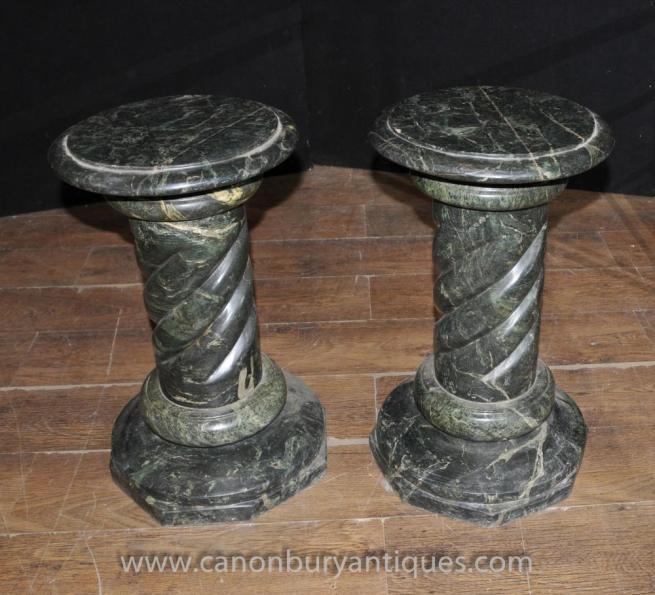 Pair French Empire Marble Pedestal Tables Stands Bases