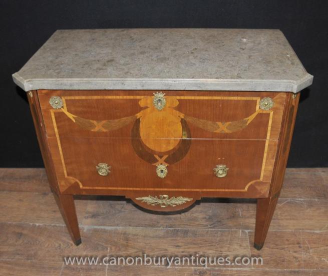 Antique French Empire Marquetry Inlay Commode Chest Drawers Chests