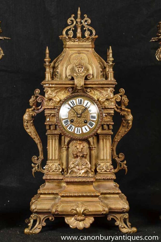 Antique French Ormolu Mantel clock Set Candelabras Garniture Neo Classical