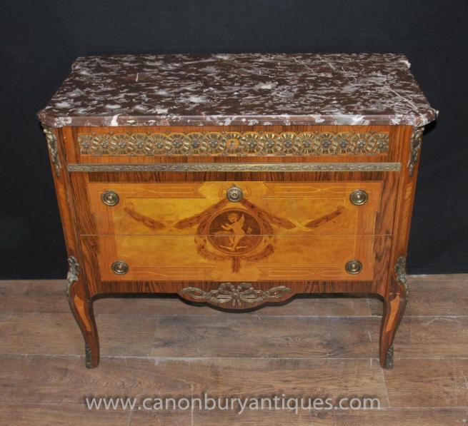 Antique Napoleon II Cherub Inlay Commmode Chest Drawers Ormolu