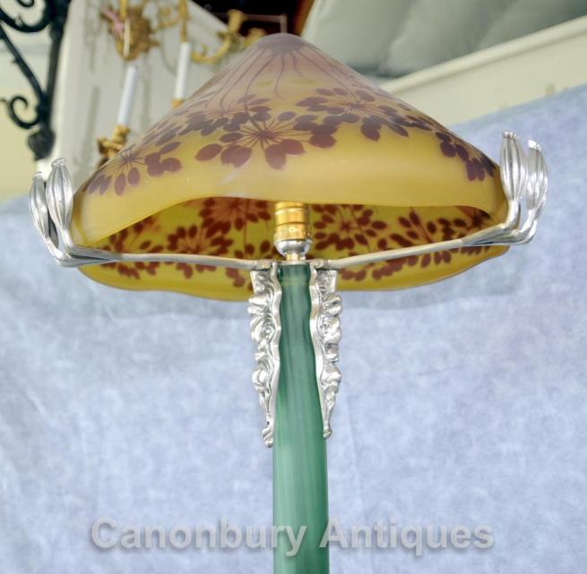 Art Nouveau Silver Bronze Galle Mushroom Table Lamp Glass Shade