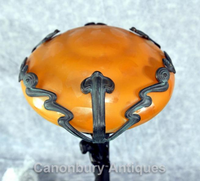 Art Nouveau Table Lamp Bronze Glass Shade Gushner