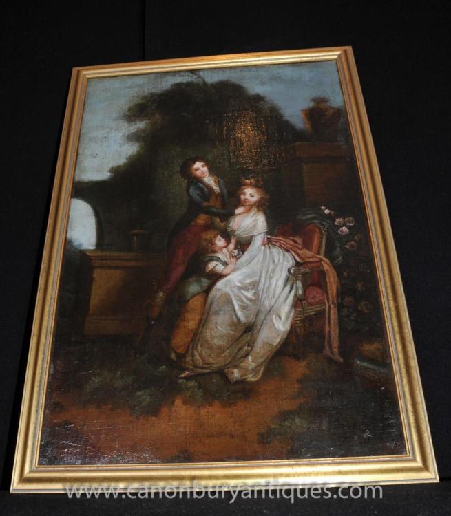 English Antique Oil Painting Georgian Family Portrait 18th Century