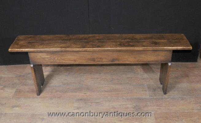 English Oak Farmhouse Bench Seat Storage Box Refectory Rustic
