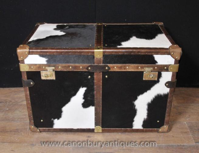 English Steamer Trunk Luggage Box Chest Case Coffee Side Table Animal Print