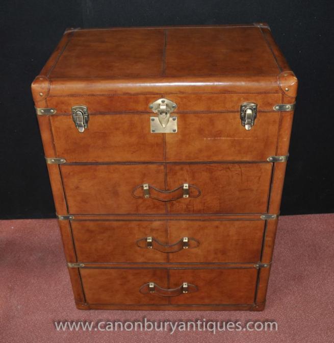 English Steamer Trunk Luggage Chest Drawers Campaign Furniture