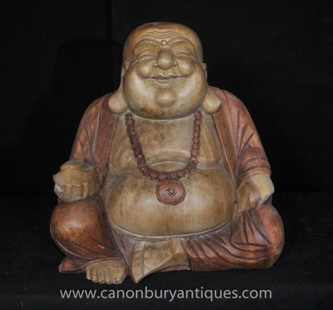 Hand Carved Happy Buddha Statue Laughing Buddhist Art