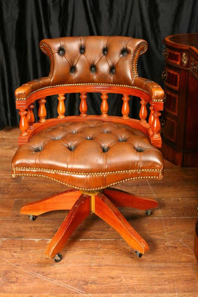 Leather Desk Chair Swivel Captains Tub Seat Office Furniture