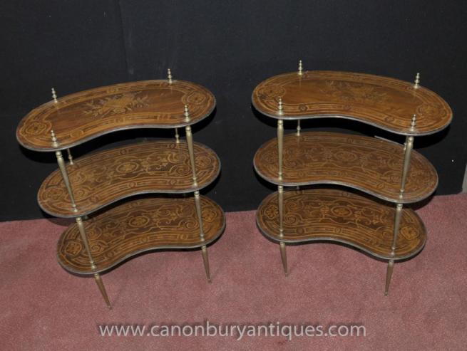 Pair Antique French Empire Shelf Unit Bookcase Kidney Bean Tier