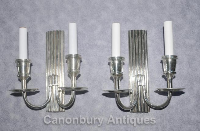 Pair Art Nouveau Silver Plate Sconces Wall Lights Appliques Deco