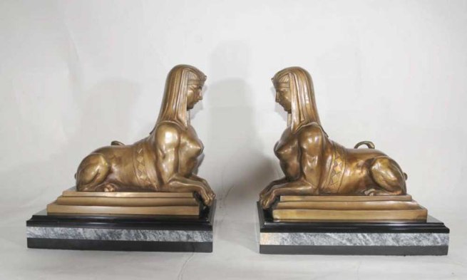 Pair Bronze Egyptian Sphinxes French Empire Statue