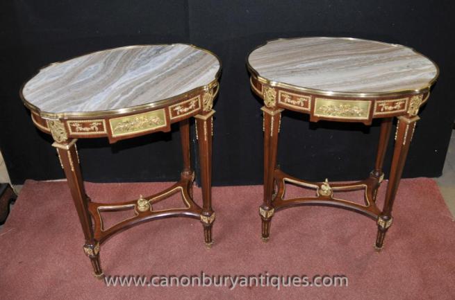 Pair French Empire Oval Side Tables Cocktail Table