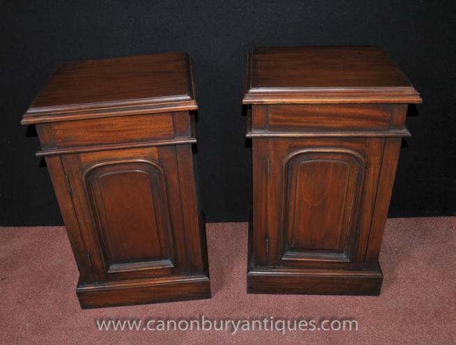 Pair Regency Mahogany Bedside Chests Cabinets Nightstands
