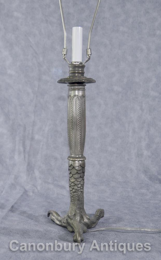 Pair Tiffany Silver Bronze Eagles Foot Lamp Bases Table Lights Talon Deco