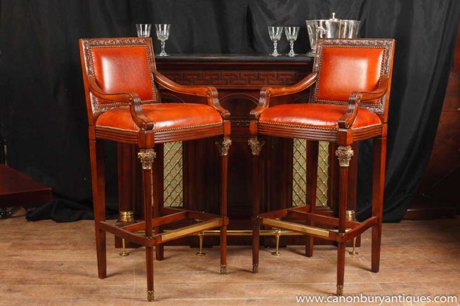 Pair Victorian Mahogany Bar Stools Seats