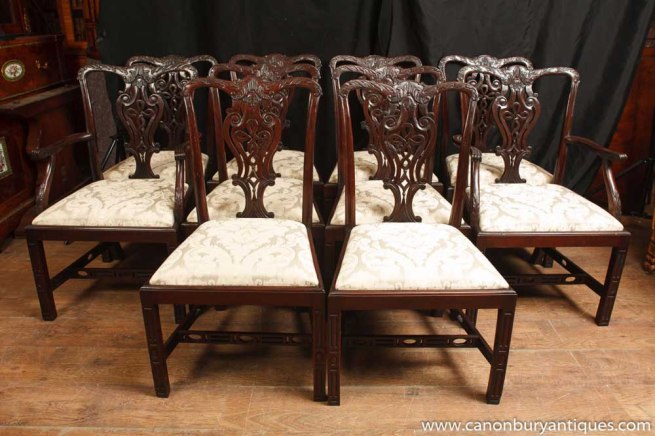 Set 10 Mahogany Victorian Dining Chairs Gothic Chair Diner