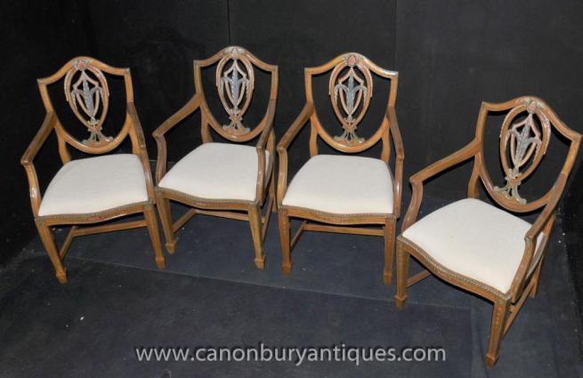 Set 4 Prince of Wales Arm Chairs Satinwood Dining Chair