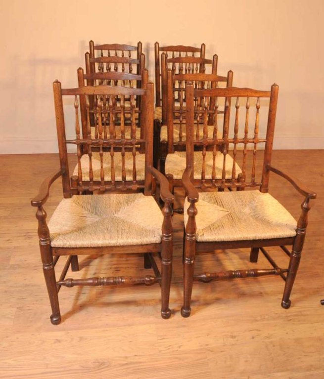 Set 8 Oak Spindleback Kitchen Dining Chairs Spindle Back
