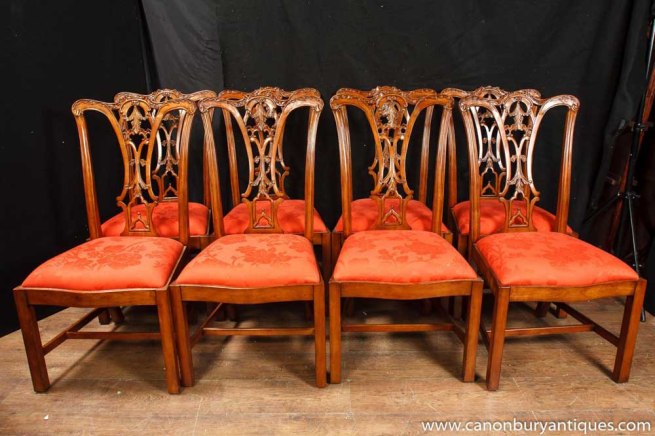 Set 8 Walnut Chippendale Dining Chairs English Chair Diners