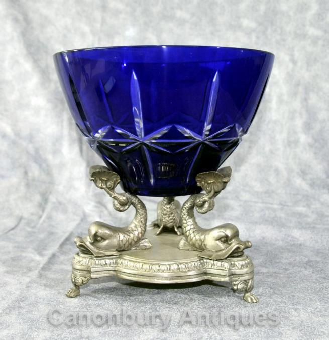 Silver Bronze Empire Sea Serpent Bowl Glass Urn Tureen