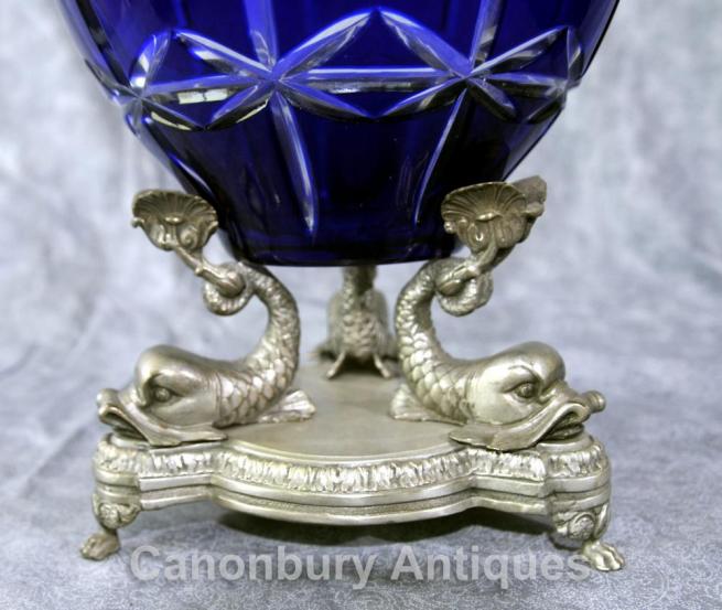 Silver Bronze Empire Sea Serpent Bowl Glass Urn Tureen