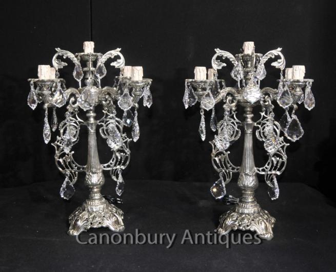 Victorian Silver Plate Candelabra Table Lamp Lights Candles
