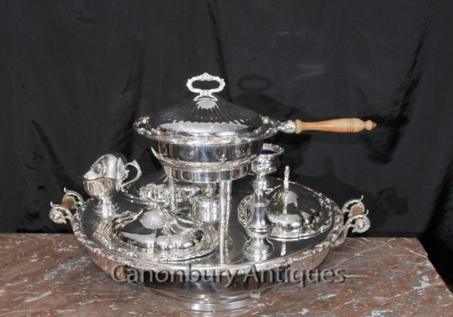 English Victorian Silver Plate Lazy Susan Server with Heater Sheffield