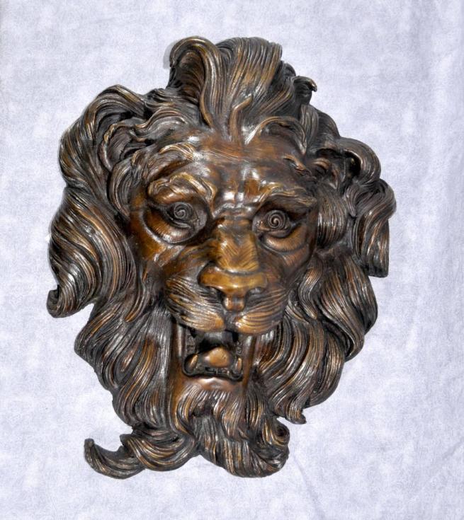 French Bronze Baroque Lions Head Plaque Cats Mane