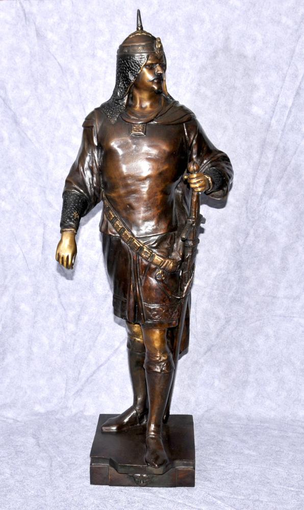 French Bronze Medieval Crusader Knight Statue Figurine