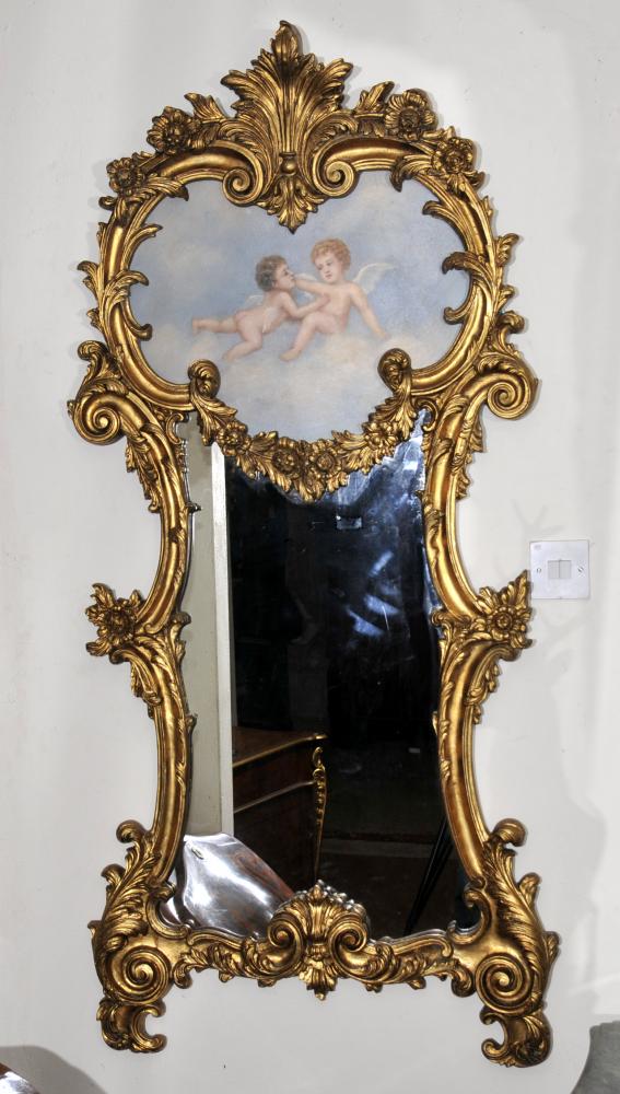French Rococo Cherub Gilt Pier Mirror Glass Mirrors Putti
