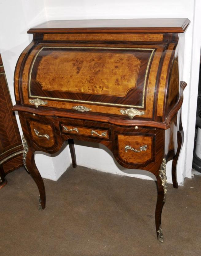 Louis XVI Roll Top Desk Walnut Bureau Plat Furniture