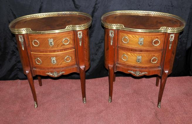 Pair French Empire Bedside Chests Nightstands Oval Topped