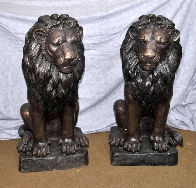Pair Large Bronze Lion Gatekeeper Statues Cats Landseer