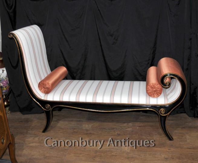 Regency Lacquer Chaise Longue Day Bed Sofa