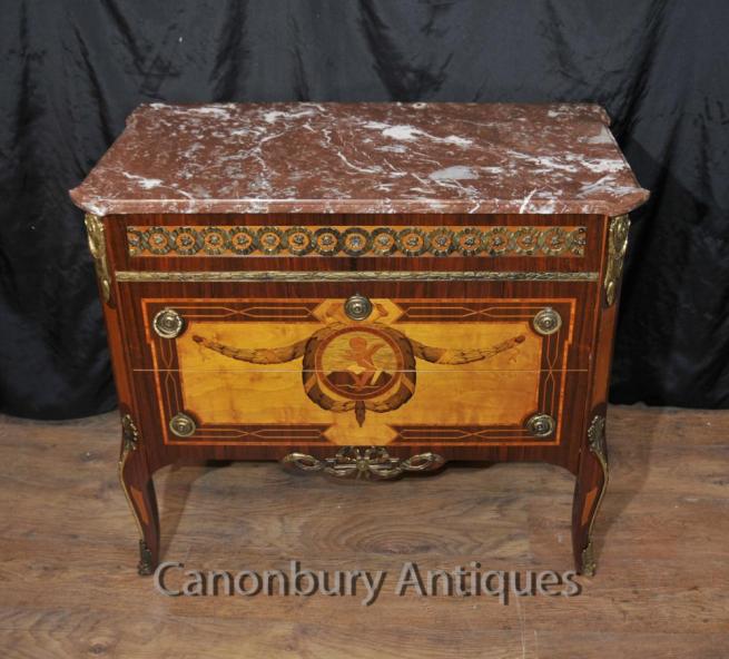Antique French Commode Marquetry Inlay Chest Drawers Empire