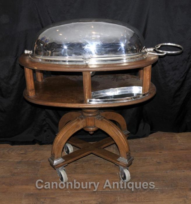 Antique Victorian Wood Silver Plate Beef Carving Trolley Hotel Carvery