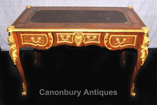 French Boulle Writing Desk Table Bureau Plat Ormolu Kingwood