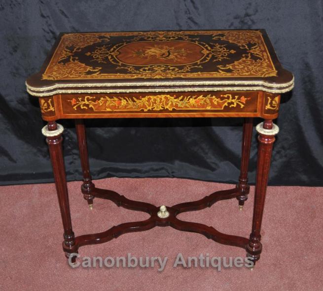 French Louis XVI Chess Games Table Marquetry Inlay Console