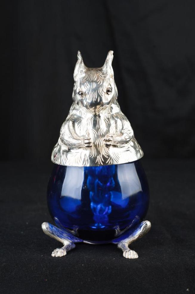 French Silver Plate Cut Glass Squirrel Jug Ewer