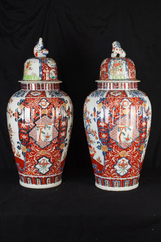 Pair Big Japanese Imari Porcelain Vases Urns Temple Ginger Jars