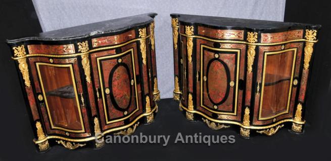 Pair Boulle Inlay Cabinets Sideboards French Louis XVI Credenza