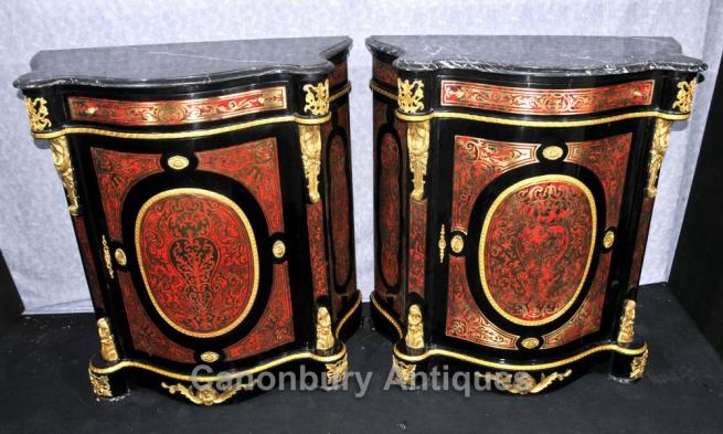 Pair French Boulle Cabinets Chests Louis XVI Inlay Furniture