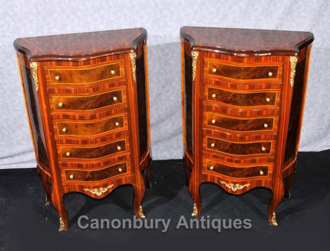 Pair French Empire Commodes Chest Drawers Tall Boys